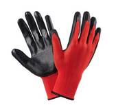 Перчатки нейлоновые с нитриловым обливом, красно-черные